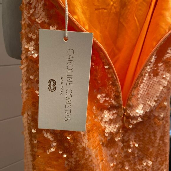 Caroline Constas Orange Halter Fully Lined Midi Sequin Dress Size Medium NWT - Picture 10 of 11